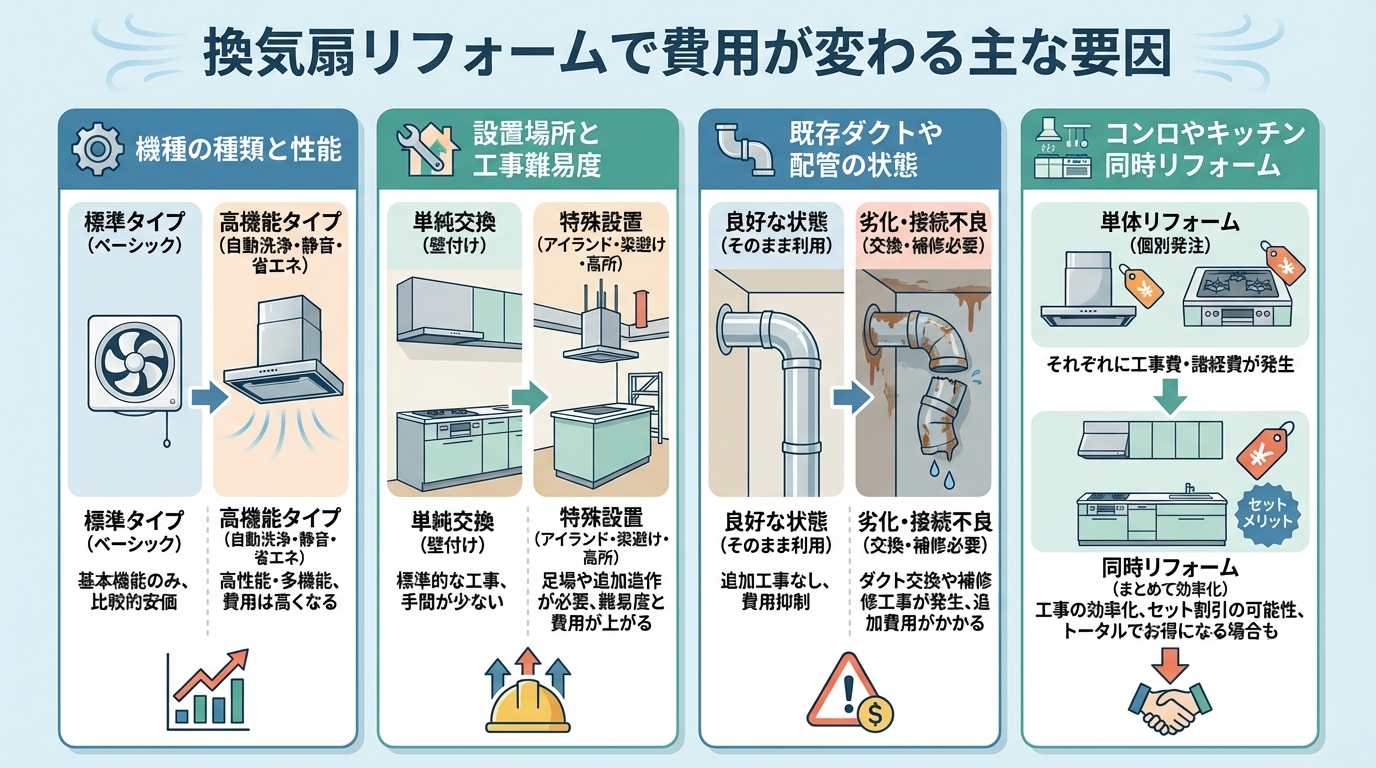 換気扇リフォームで費用が変わる主な要因