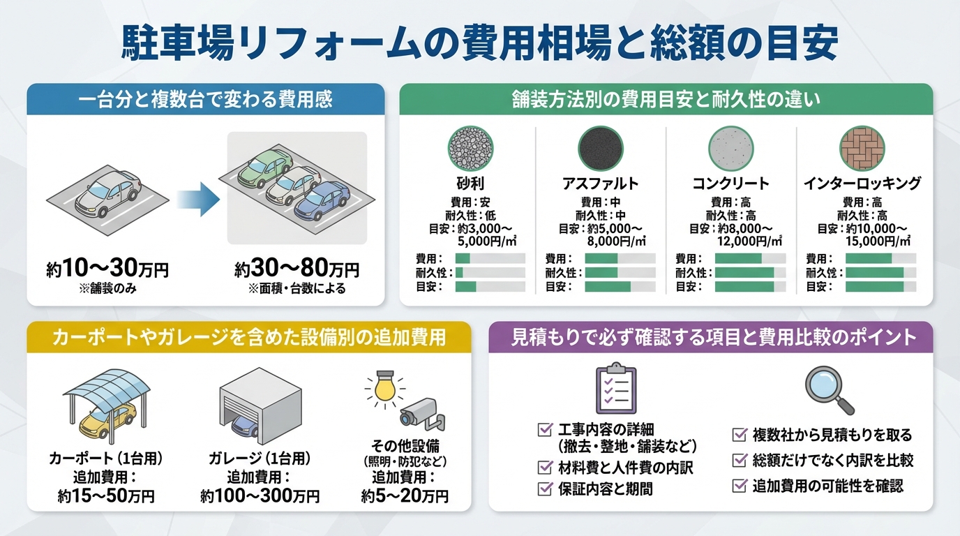 駐車場リフォームの費用相場と総額の目安