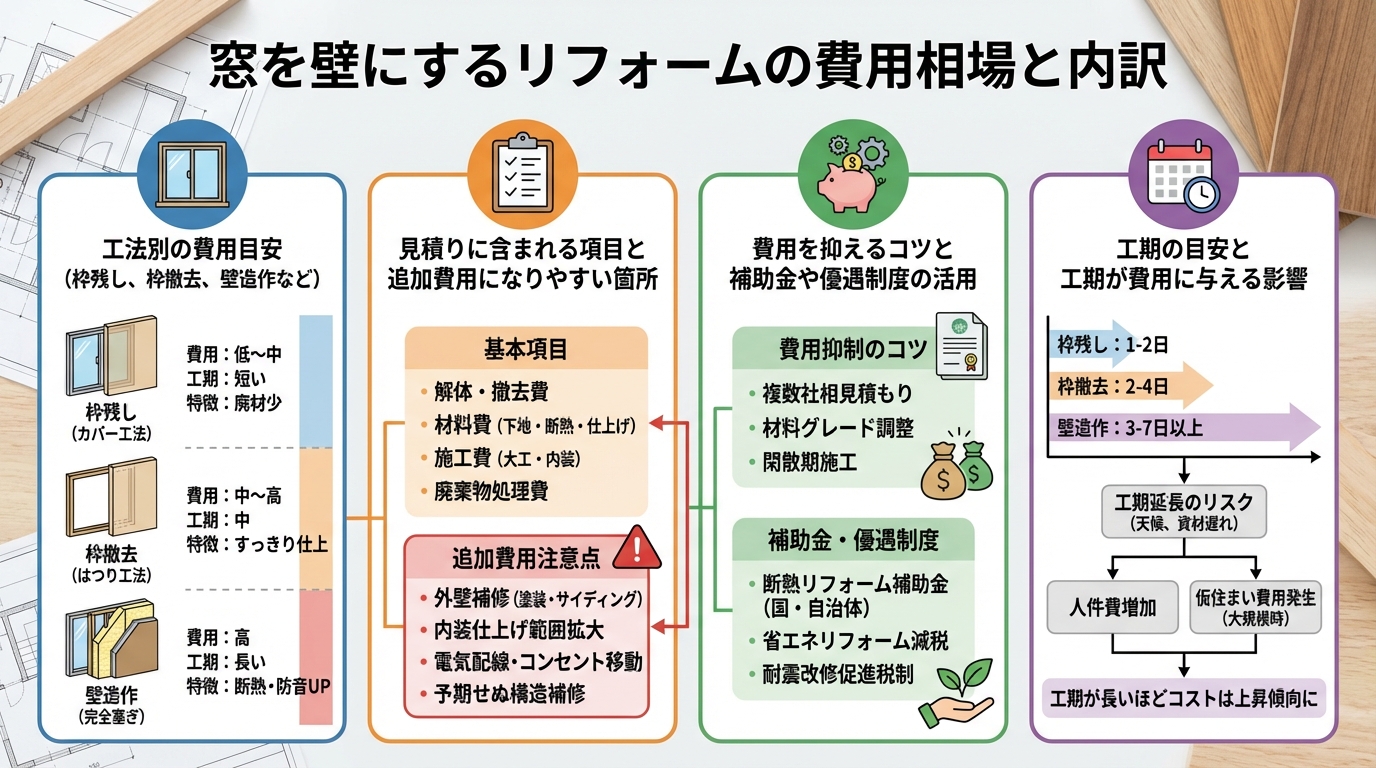 窓を壁にするリフォームの費用相場と内訳