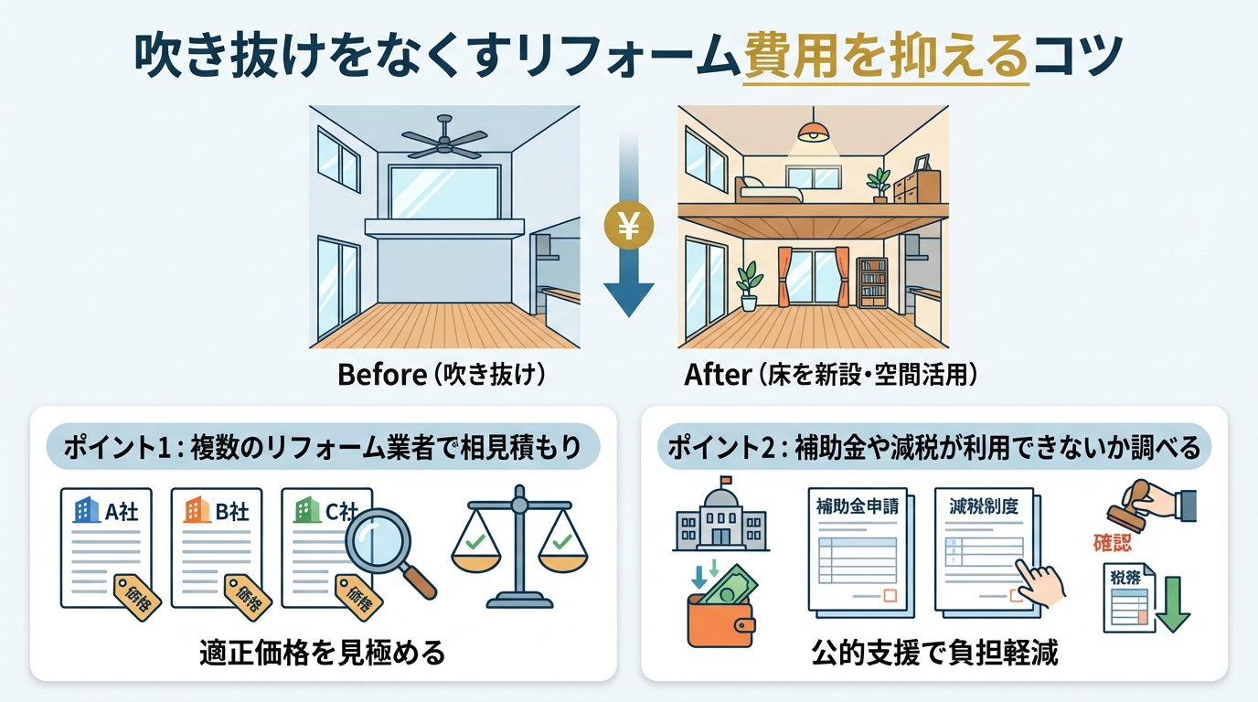 吹き抜けをなくすリフォーム費用を抑えるコツ