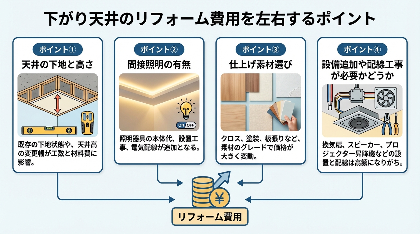 下がり天井のリフォーム費用を左右するポイント