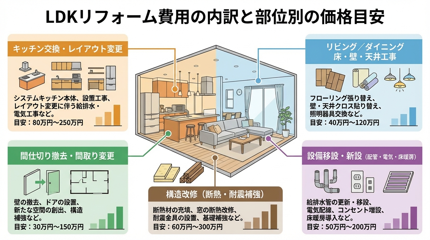 LDKリフォーム費用の内訳と部位別の価格目安