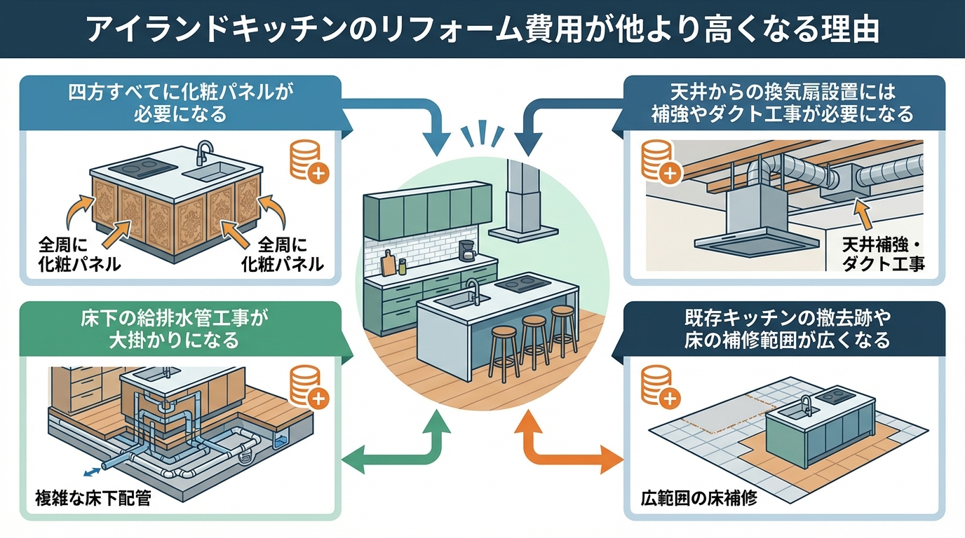 アイランドキッチンのリフォーム費用が他より高くなる理由