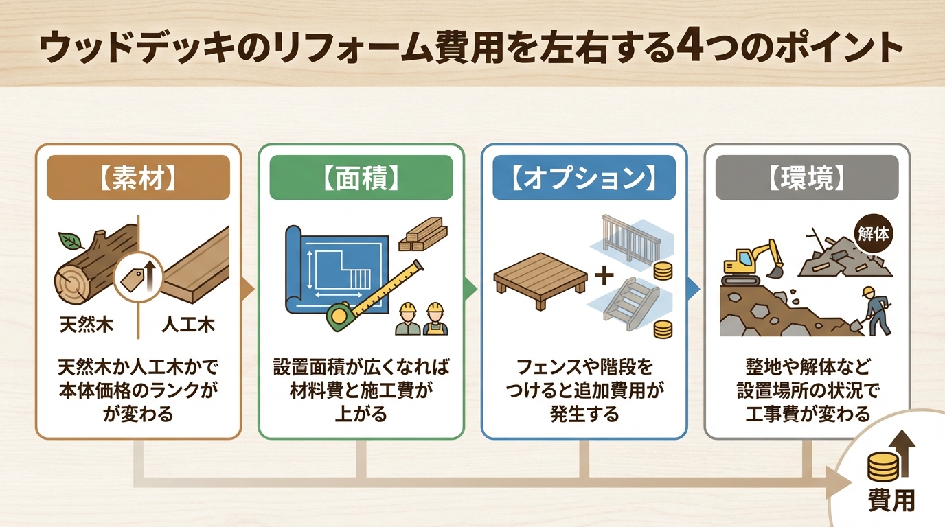 ウッドデッキのリフォーム費用を左右する4つのポイント
