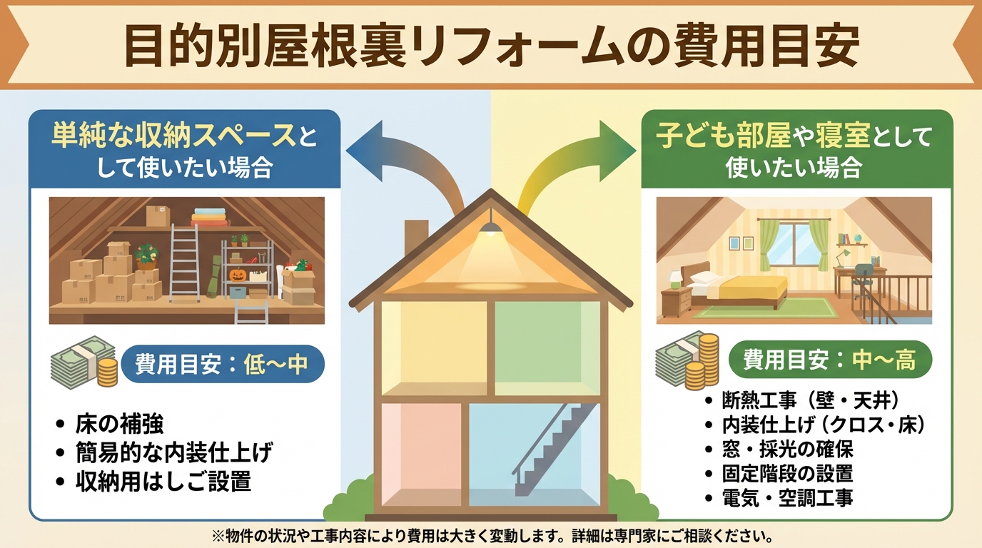 目的別屋根裏リフォームの費用目安
