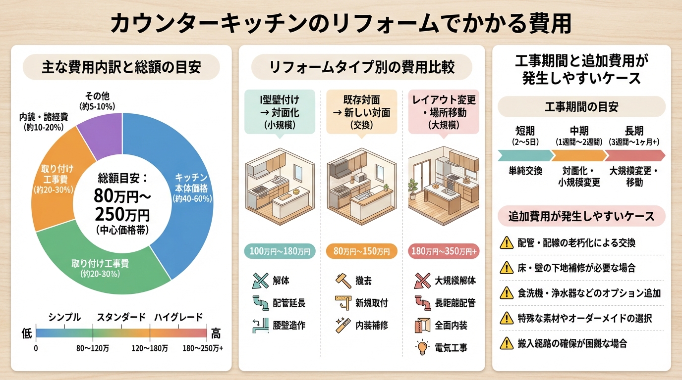カウンターキッチンのリフォームでかかる費用