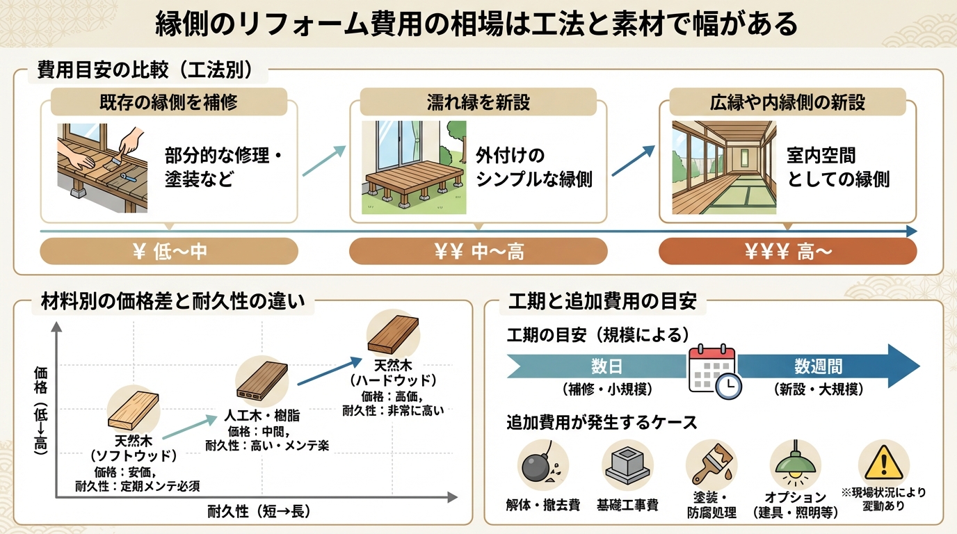 縁側のリフォーム費用の相場は工法と素材で幅がある