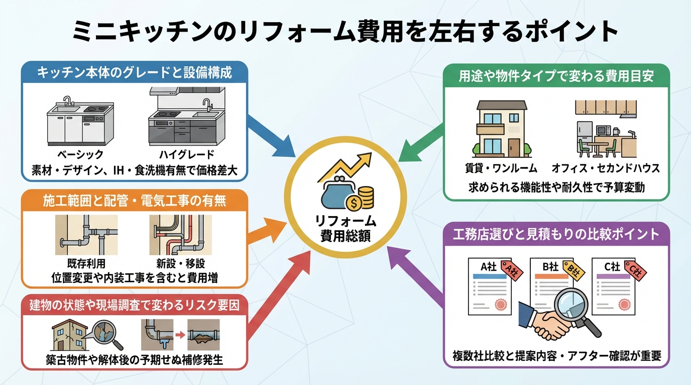 ミニキッチンのリフォーム費用を左右するポイント