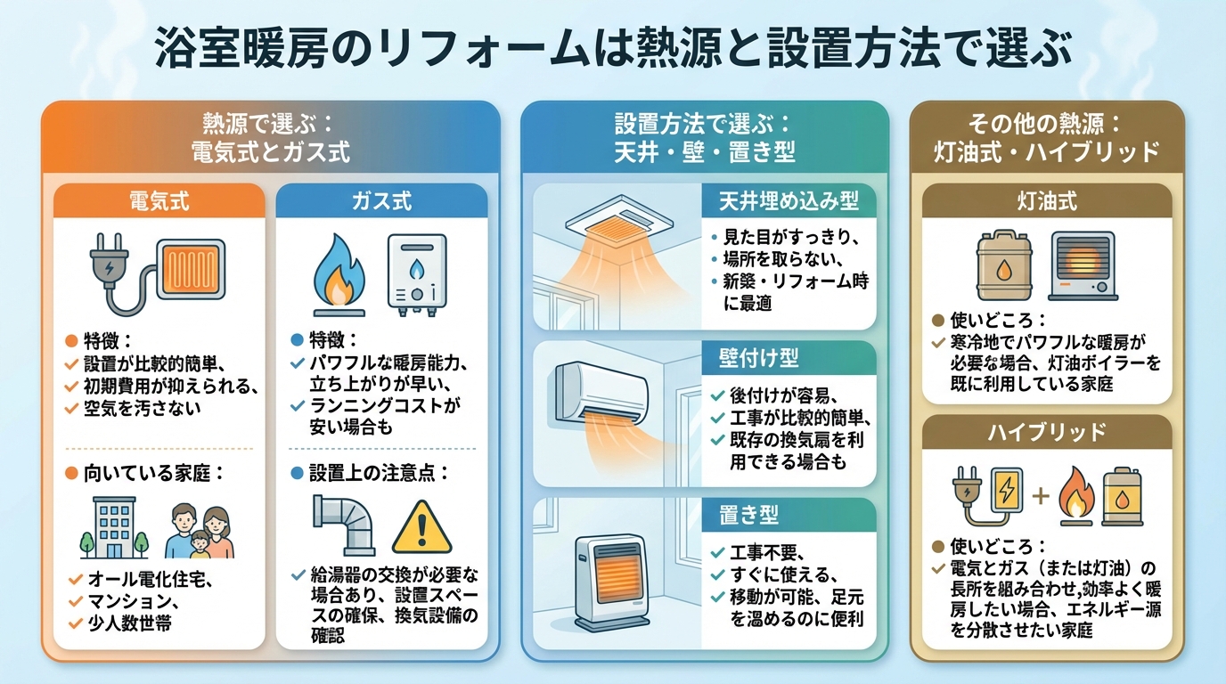 浴室暖房のリフォームは熱源と設置方法で選ぶ