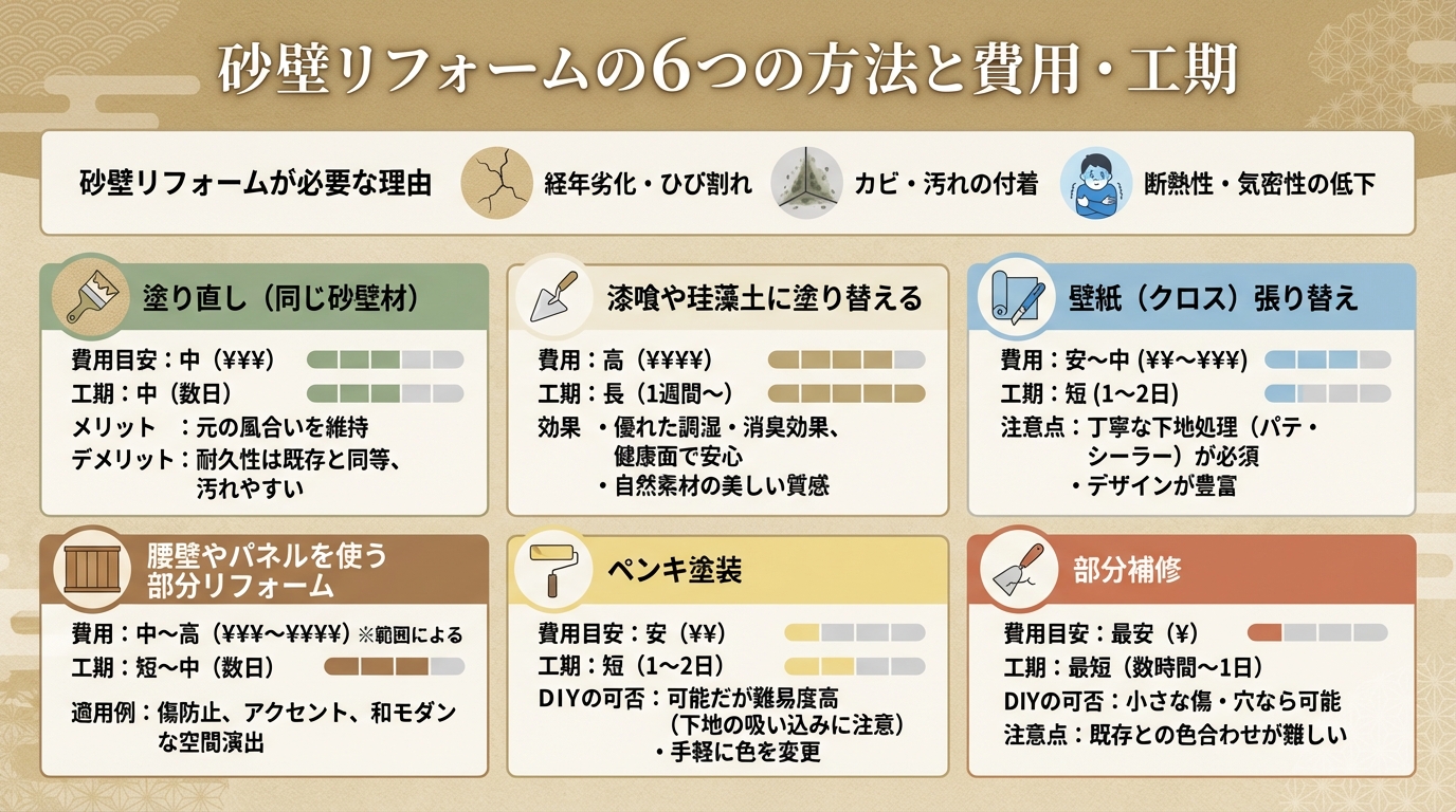 砂壁リフォームの6つの方法と費用・工期