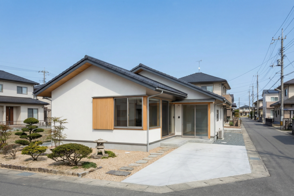 減築リフォームを行った家の画像。本記事では、床面積を削る減築の費用相場や耐震性向上のメリットを徹底解説。2階建てから平屋への改修による生活動線の改善や、固定資産税の減税、建築確認申請の注意点まで網羅している。増築や建て替え、リノベーションとの違い、仮住まいのリスクも紹介。古い家をコンパクトに再生し、賢く暮らすための保存版ガイド