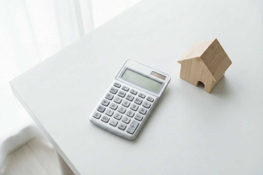 (ALT:電卓で予算を確認している画像。フルリノベーションの場合、省エネ化を強力に推進する「子育てエコホーム支援事業」「先進的窓リノベ」などの国の制度を活用すると数百万円単位で自己負担額を減額される。新築の場合にも、長期優良住宅であれば減額期間が5年間に延長されるが、法定耐用年数は木造は22~23年、RC造は47年を超えるとゼロになる。固定資産税の評価額は新築時の評価額の20%が下限となる。)